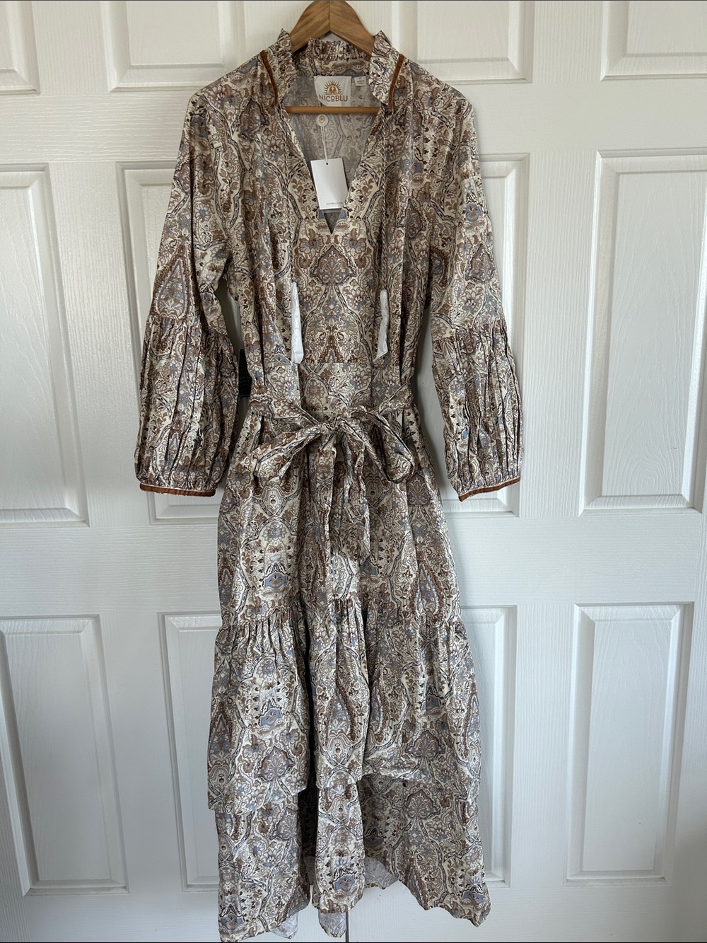 Nicoblu NWT Detailed Damask Print Long Sleeve Ruffle Maxi Dress **Size 1X** 🌸🌸